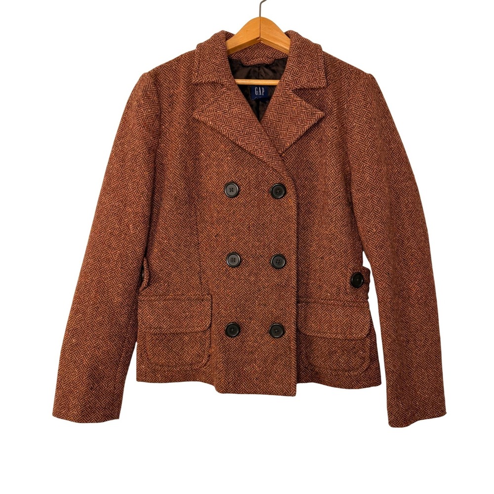 Vintage Gap Womens Rust Orange Pea Coat Jacket 10 Blazer Wool Academic Work Y2K
